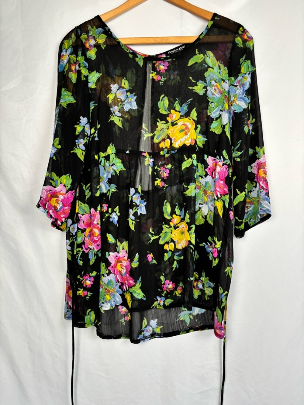 About A Girl Black Sheer Tunic with Bright Floral Print